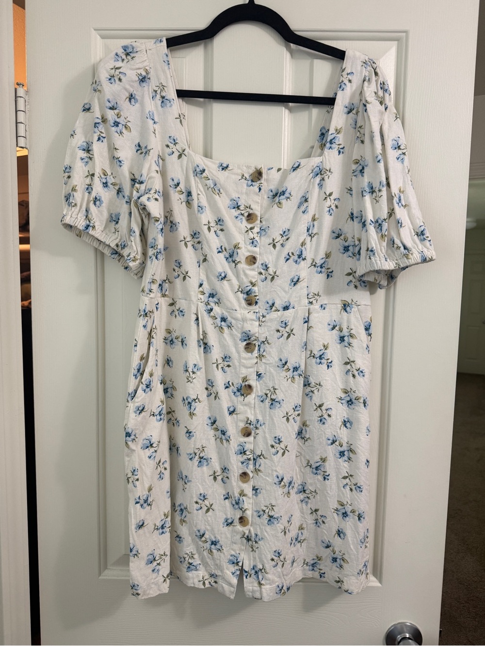Old Navy White Mini Dress with Blue Floral Print
